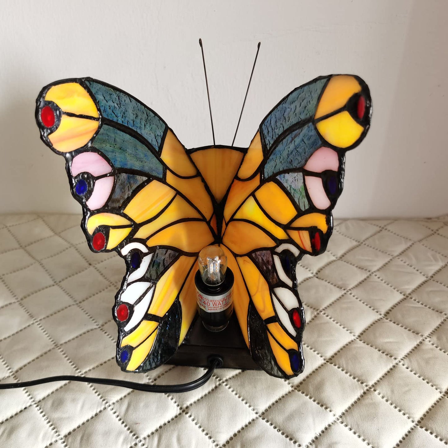 Tiffany Style Blue Fairy Butterfly Nightstand Table Lamps