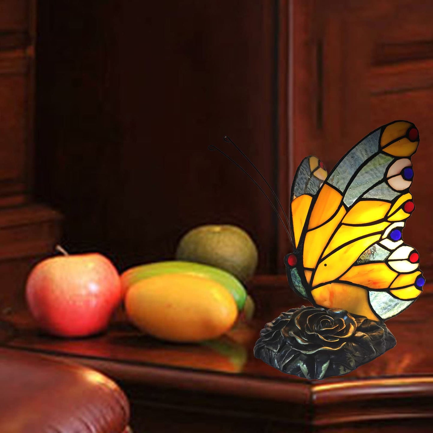 Tiffany Style Blue Fairy Butterfly Nightstand Table Lamps