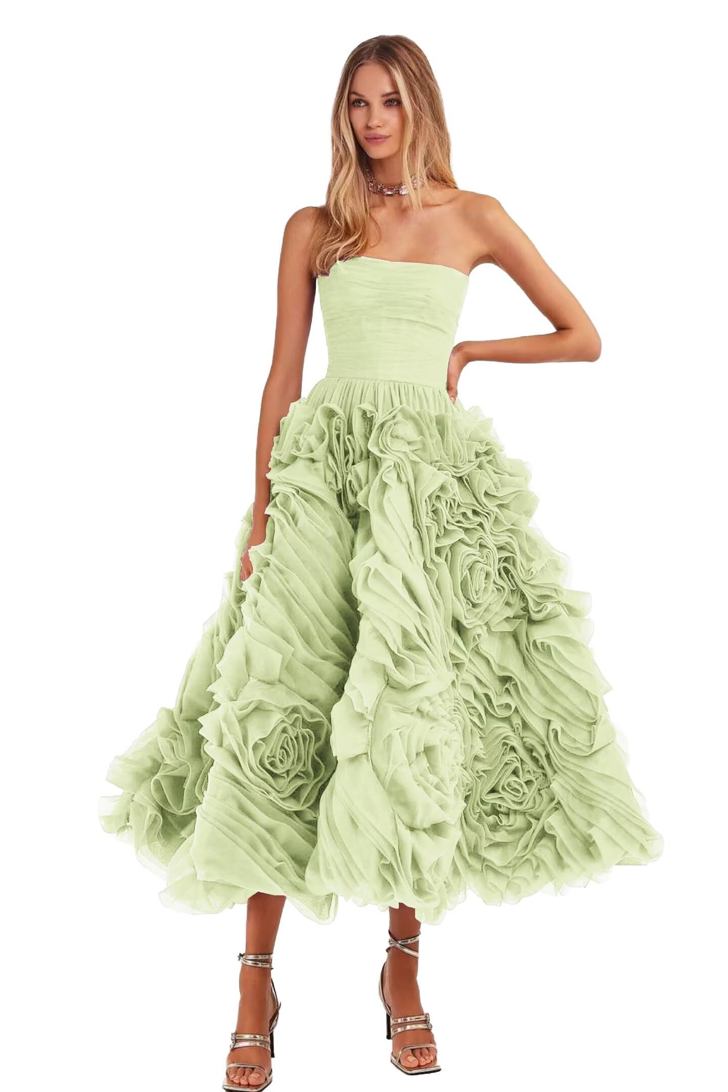 Organza Strapless Evening Gown