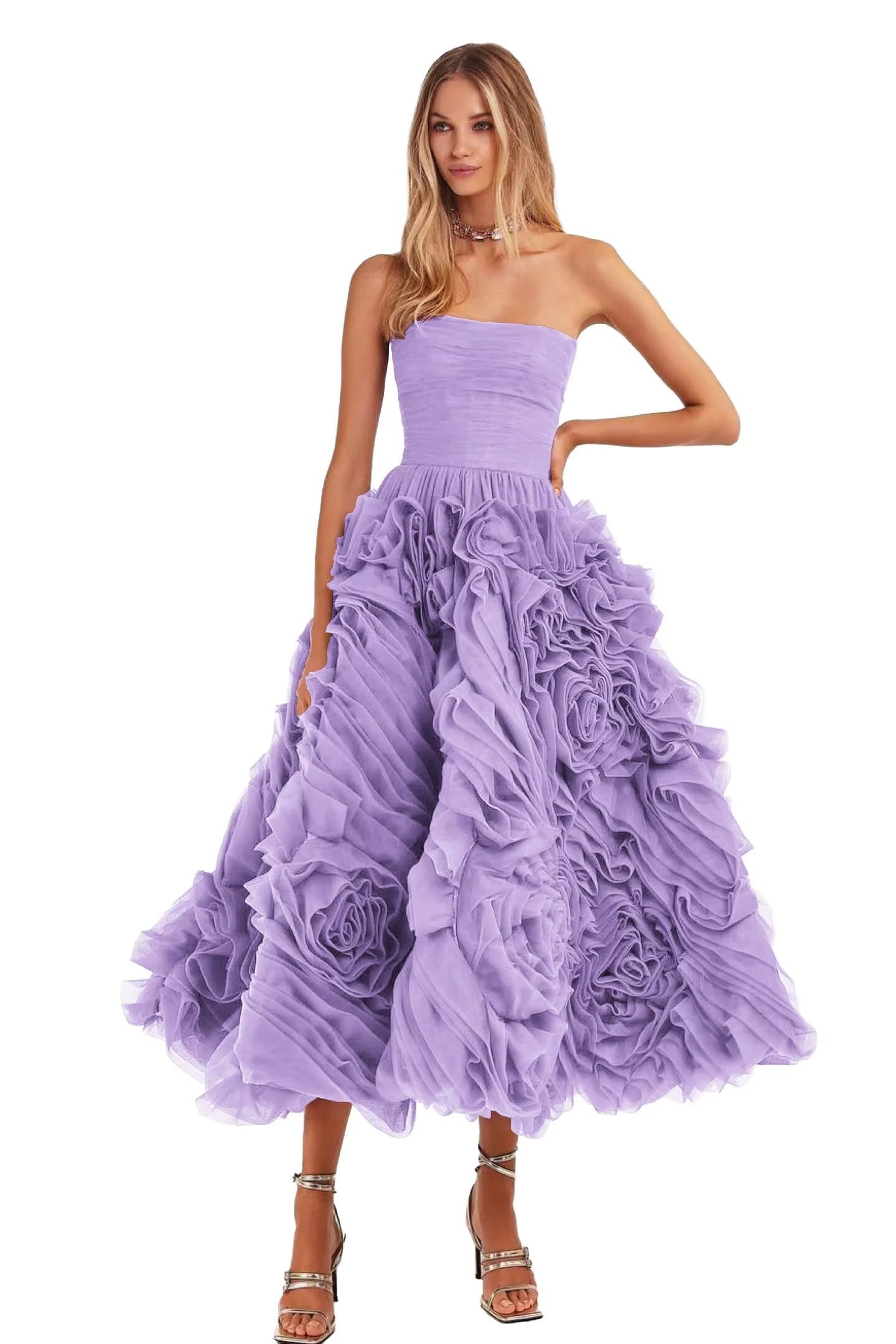 Organza Strapless Evening Gown