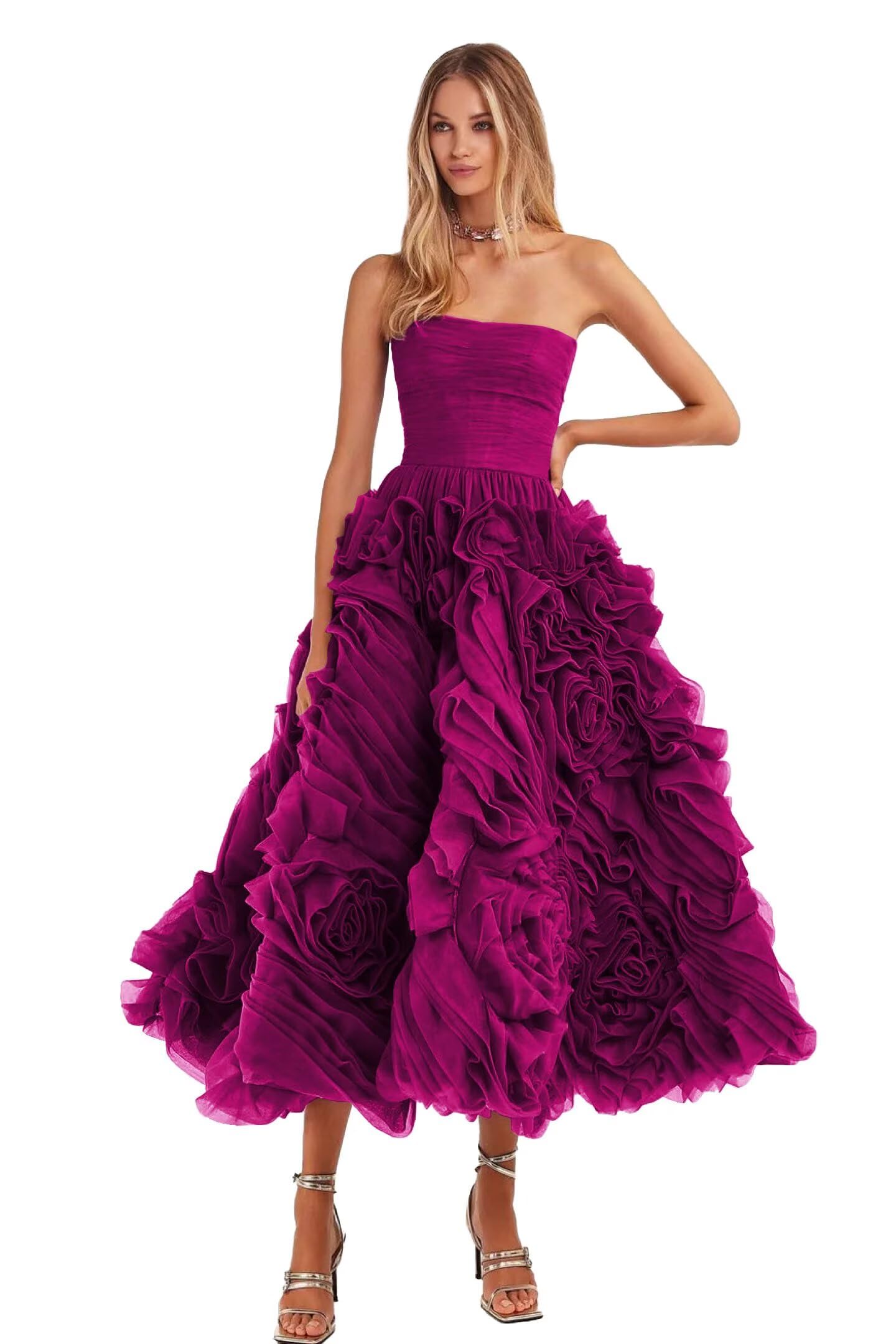 Organza Strapless Evening Gown