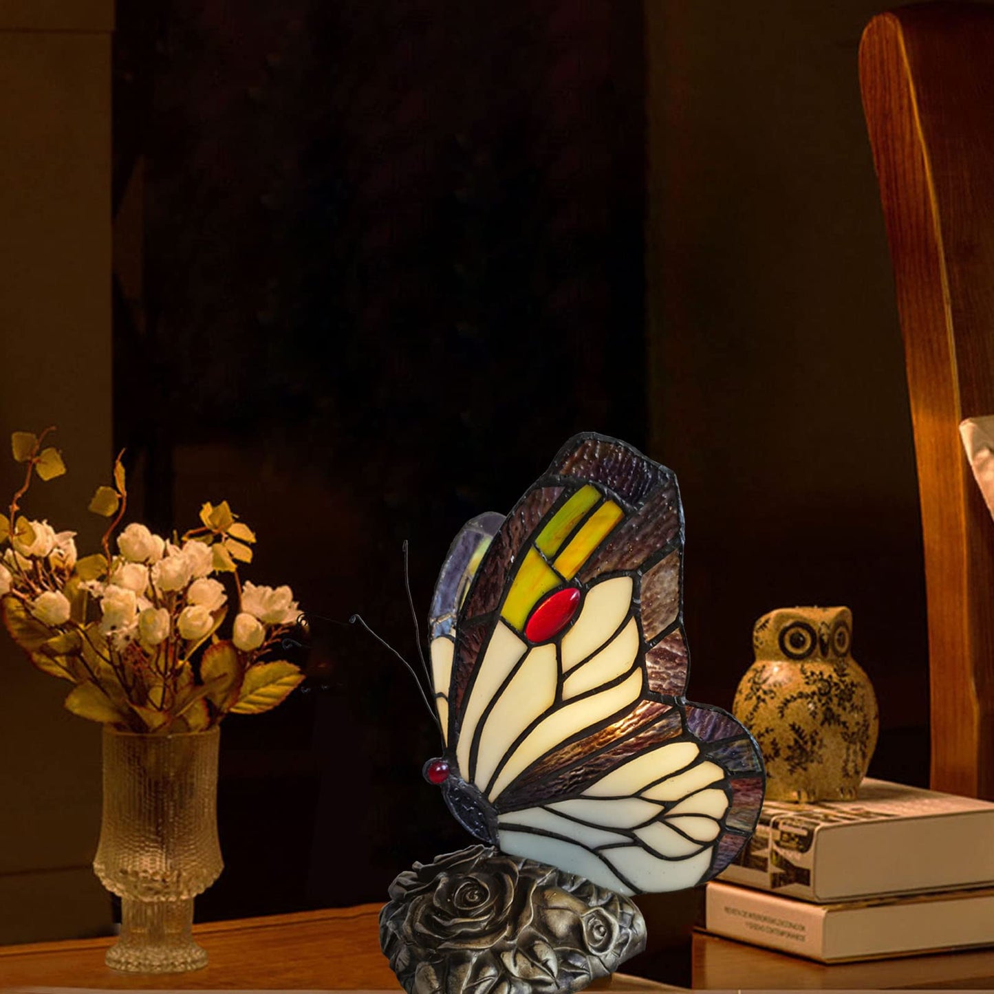 Tiffany Style Blue Fairy Butterfly Nightstand Table Lamps