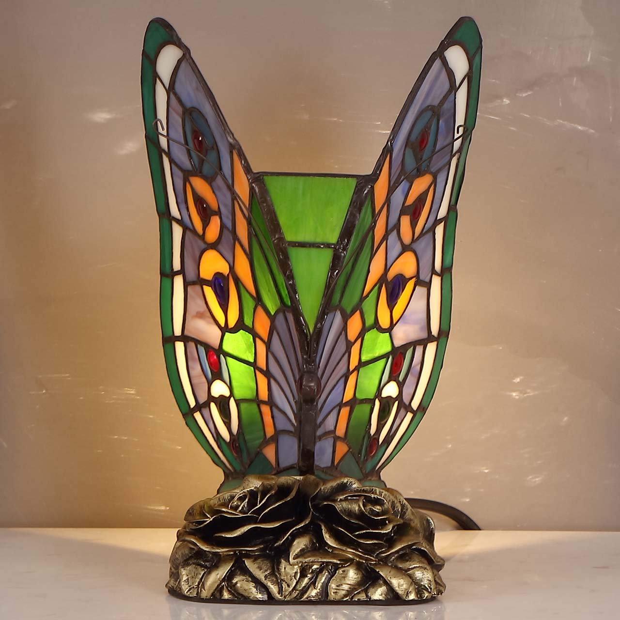 Butterfly Tiffany Style-Stained Glass Accent Table Lamp