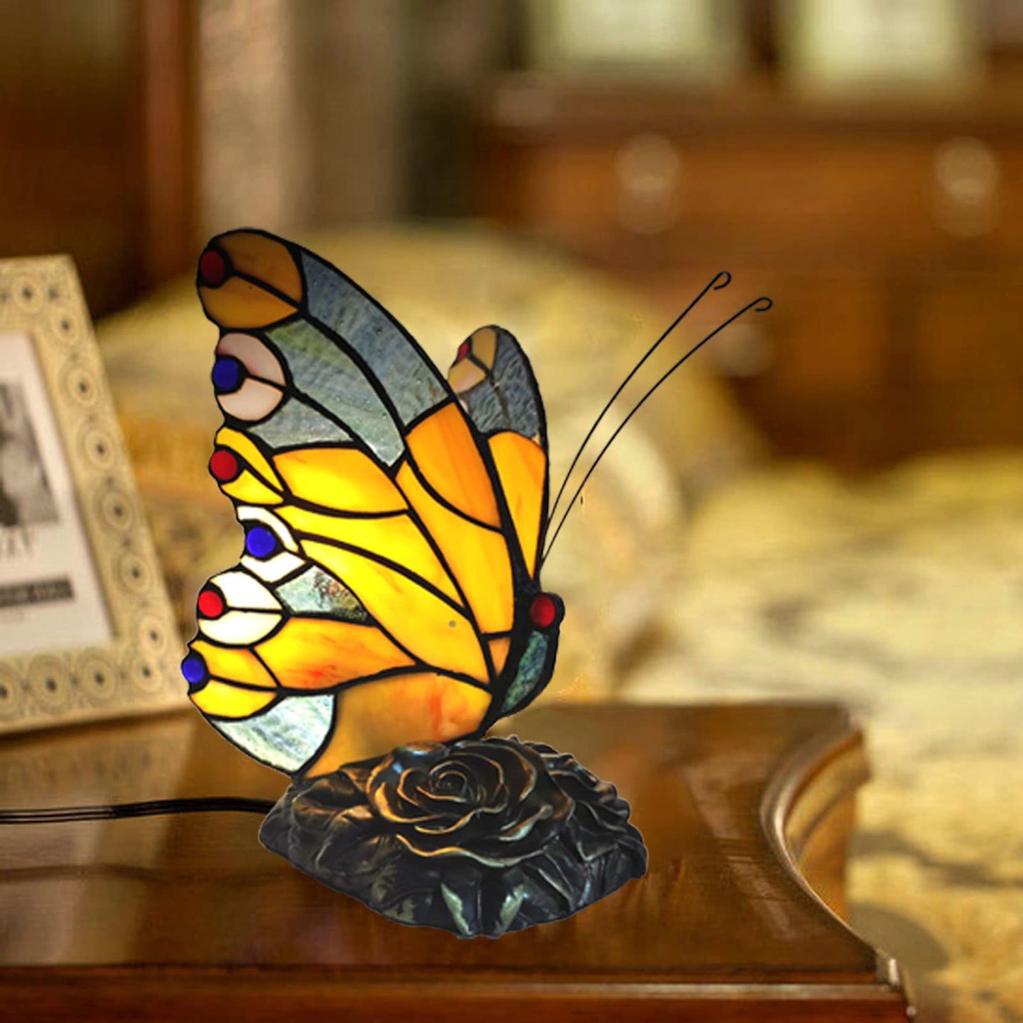 Tiffany Style Blue Fairy Butterfly Nightstand Table Lamps