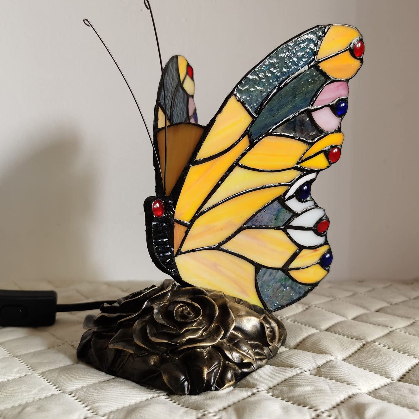 Tiffany Style Blue Fairy Butterfly Nightstand Table Lamps