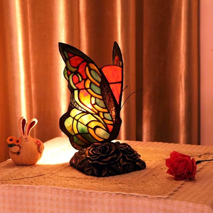 Butterfly Tiffany Style-Stained Glass Accent Table Lamp