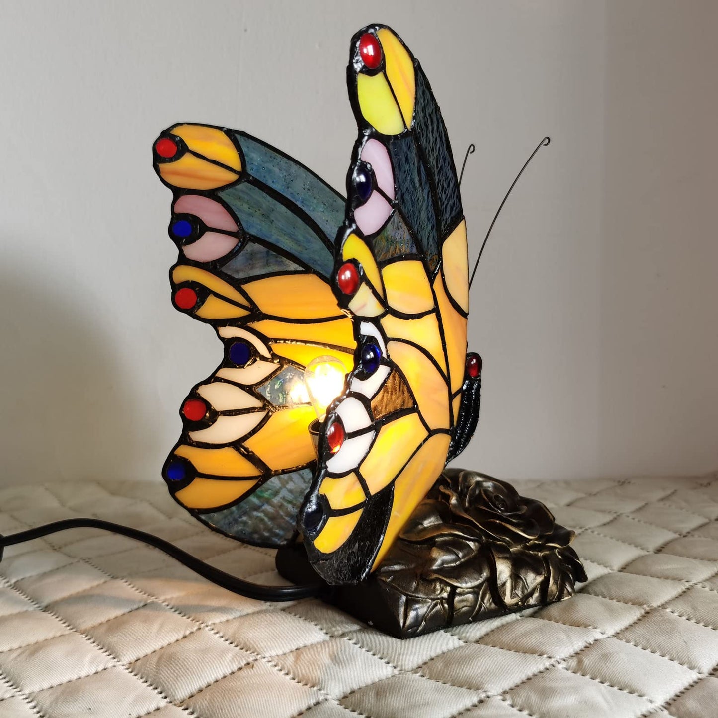 Tiffany Style Blue Fairy Butterfly Nightstand Table Lamps