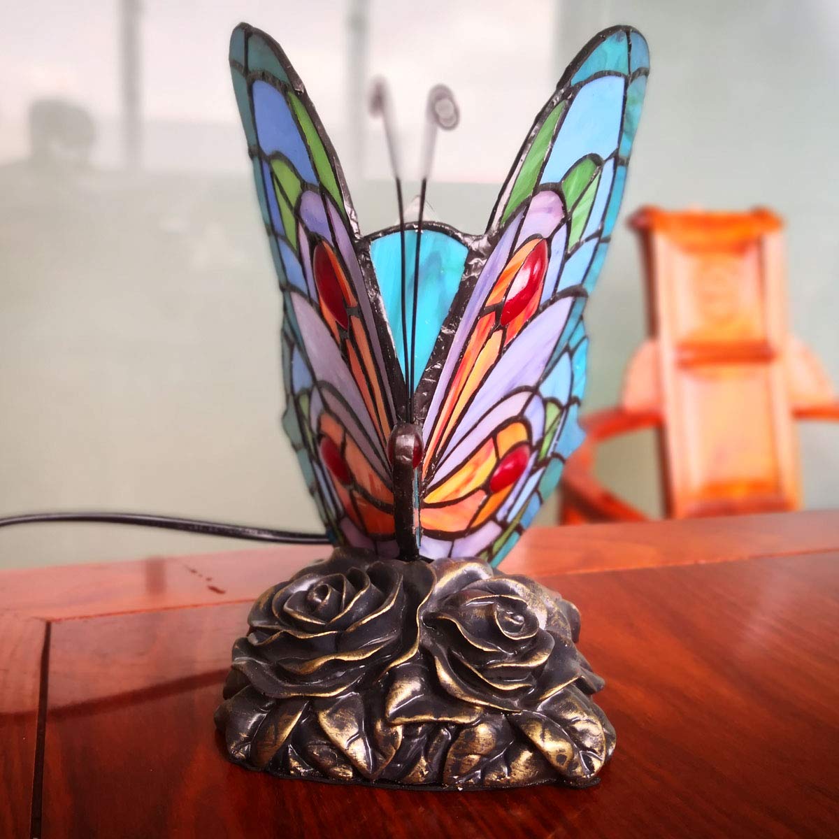 Tiffany Style Blue Fairy Butterfly Nightstand Table Lamps