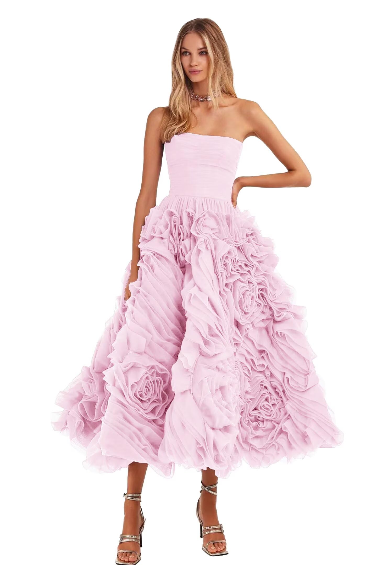 Organza Strapless Evening Gown
