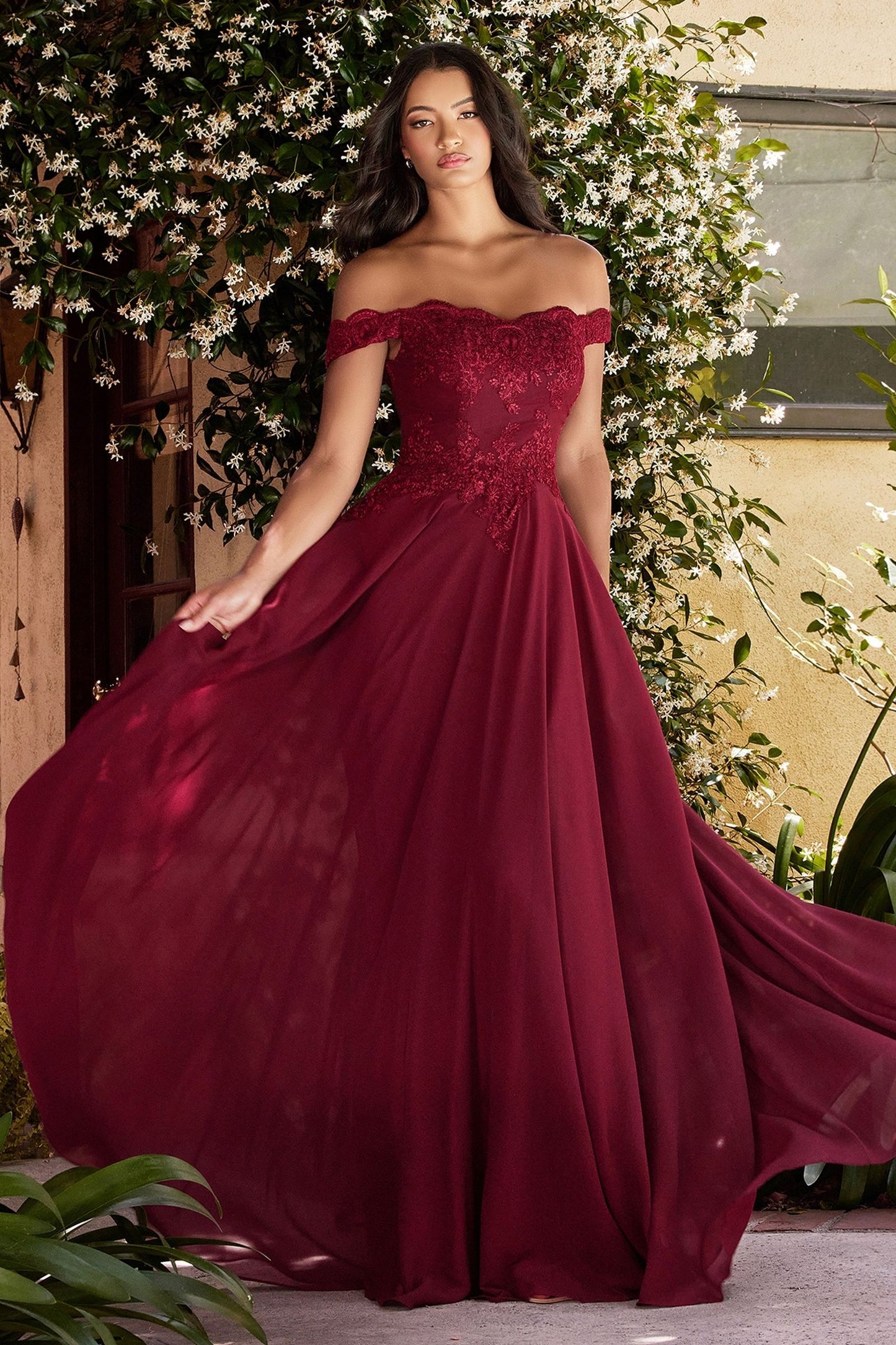 Lace Bodice and Flowy Chiffon Dress