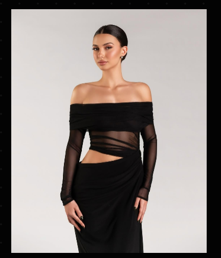 Sheer Off Shoulder Evening Dress